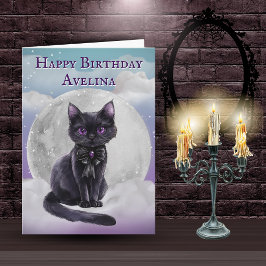 Cute Gothic Black Cat Full Moon Birthday Card Kaart