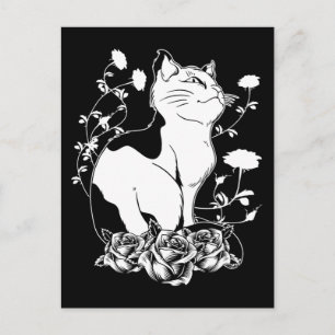 Cute Gothic Cat Rozen Pastel Gothic Kitten Briefkaart