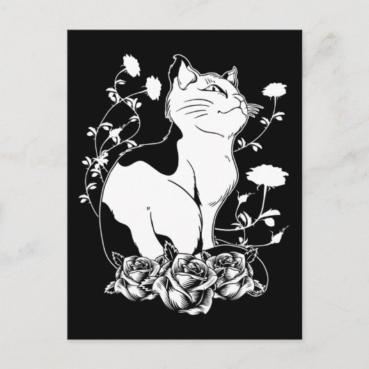Cute Gothic Cat Rozen Pastel Gothic Kitten Briefkaart (Voorkant)