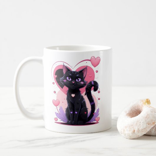 Cute Gothic Cat Valentine Mug Koffiemok (Met donut)