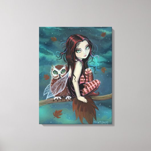 Cute Gothic Fairy and Owl Fantasy Art Canvas Afdruk (Voorkant)