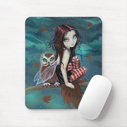 Cute Gothic Fairy and Owl Fantasy Art Muismat (Met muis)
