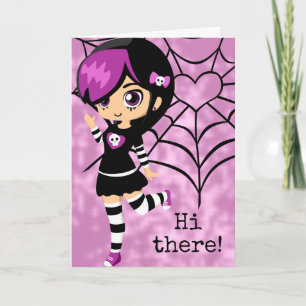 Cute Gothic Girl Heart Spiderweb Valentijnsdag Kaart