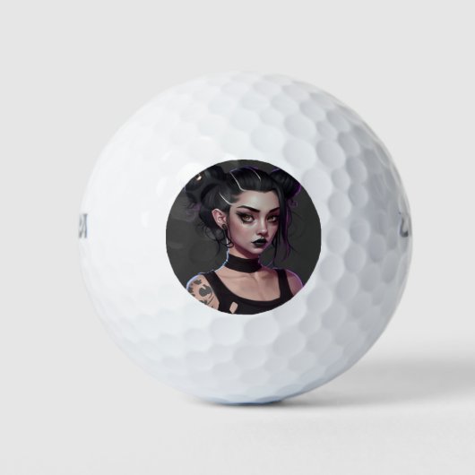 Cute Gothic Girl met Buns en Tattoos Golfballen (Voorkant)