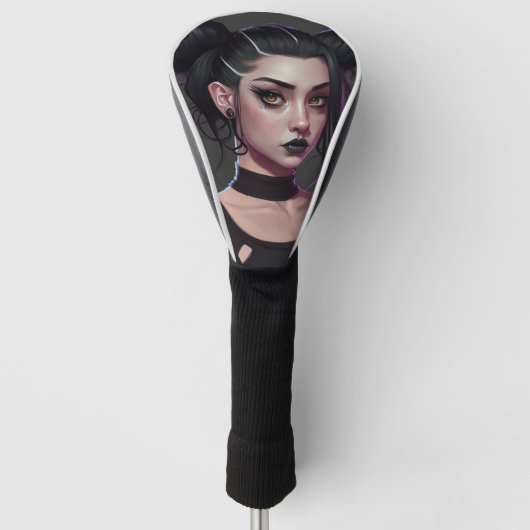 Cute Gothic Girl met Buns en Tattoos Golfheadcover (Voorkant)