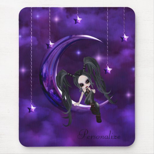 Cute Gothic Girl op Hanging Moon Mousepad Muismat (Voorkant)