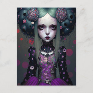 Cute Gothic Girl Paarse Black Fantasy Art Briefkaart