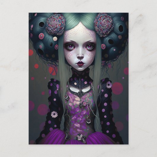 Cute Gothic Girl Paarse Black Fantasy Art Briefkaart (Voorkant)