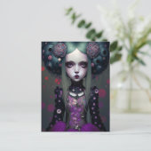Cute Gothic Girl Paarse Black Fantasy Art Briefkaart (Staand voorkant)