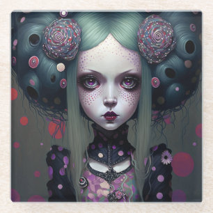 Cute Gothic Girl Paarse Black Fantasy Art Glazen Onderzetter