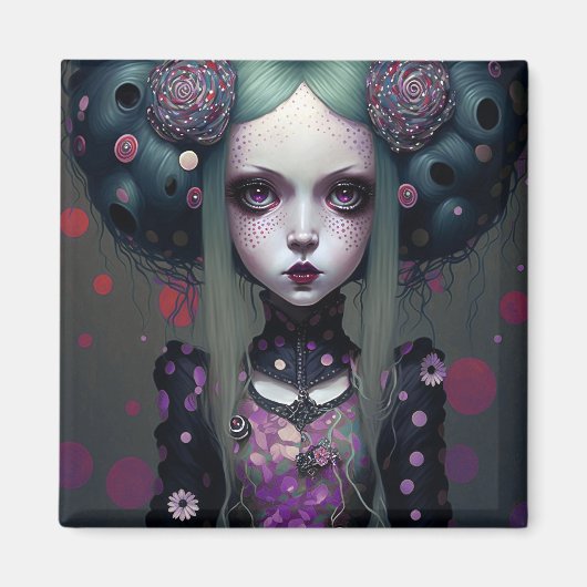 Cute Gothic Girl Paarse Black Fantasy Art Magneet (Voorkant)