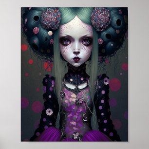 Cute Gothic Girl Paarse Black Fantasy Art Poster
