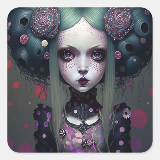 Cute Gothic Girl Paarse Black Fantasy Art Vierkante Sticker (Voorkant)