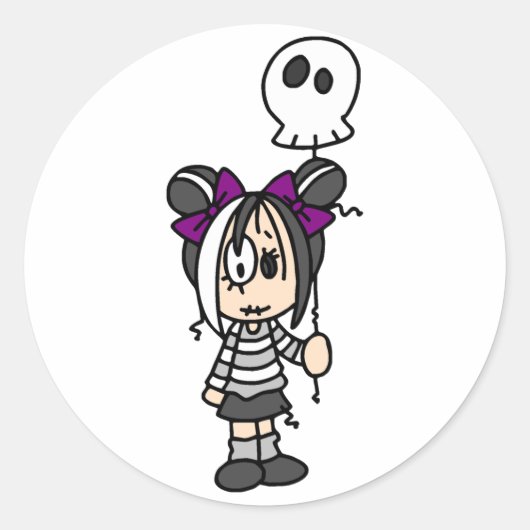 Cute Gothic Girl Ronde Sticker (Voorkant)