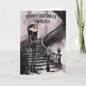 Cute Gothic Girl With Her Black Cat Birthday Card Kaart (Voorkant)