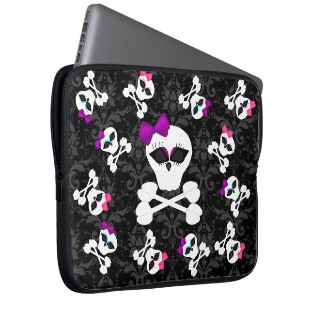 Cute Gothic Goodies Girly Skull-laptophoes Laptop Sleeve (Voorkant Rechts)