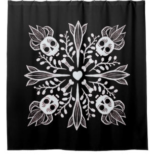Cute gothic kawaii grappige schedel Harajuku Black Douchegordijn