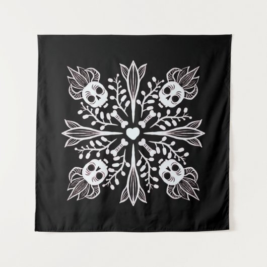 Cute gothic kawaii grappige schedel Harajuku Black Wandkleed (Voorkant)