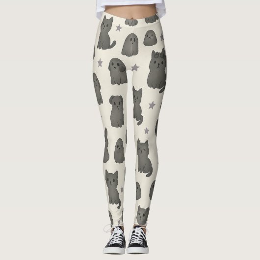 Cute Gothic Pets Pattern – Ghost animal  Leggings (Voorkant)