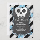Cute Gothic Punk Skull Blue Baby shower Invitation Kaart (Voorkant)