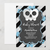 Cute Gothic Punk Skull Blue Baby shower Invitation Kaart (Voorkant / Achterkant)