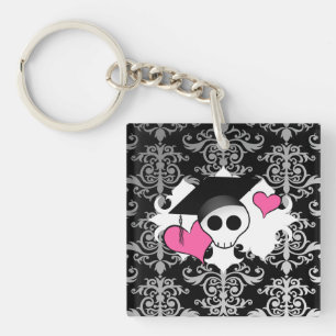 Cute Gothic romantic afstuderen skull damask Sleutelhanger