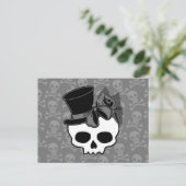 Cute Gothic Skull met bovenste hoed Roos Bow Briefkaart (Staand voorkant)