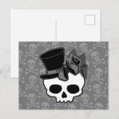 Cute Gothic Skull met bovenste hoed Roos Bow Briefkaart (Voorkant / Achterkant)