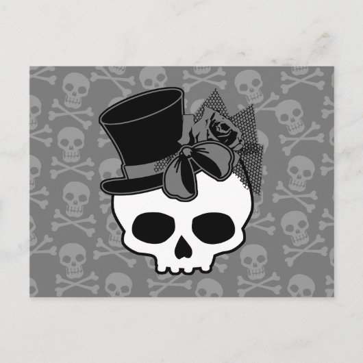 Cute Gothic Skull met bovenste hoed Roos Bow Briefkaart (Voorkant)