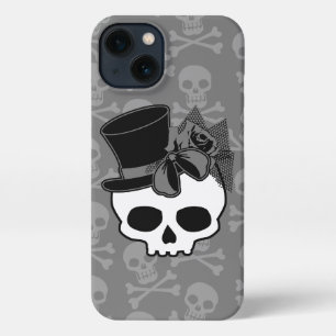 Cute Gothic Skull met bovenste hoed Roos Bow iPhone 13 Hoesje