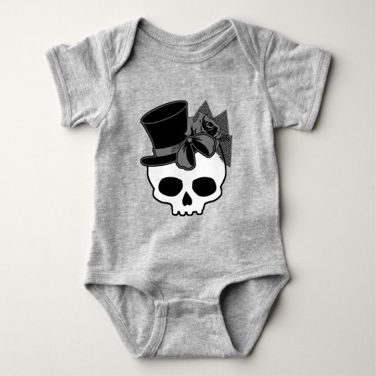 Cute Gothic Skull met bovenste hoed Roos Bow Romper (Voorkant)