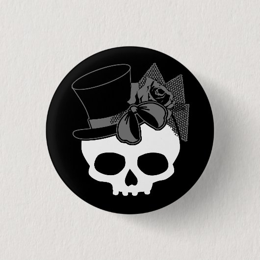 Cute Gothic Skull met bovenste Roos Bow Button (Voorkant)