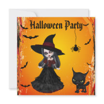 Cute Gothic Witch & Cat Halloween Party