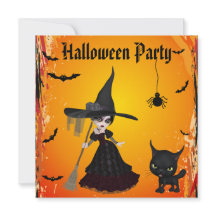 Cute Gothic Witch & Cat Halloween Party
