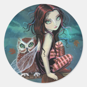 Cute Gotische Fee en Uil Fantasy Kunst Stickers
