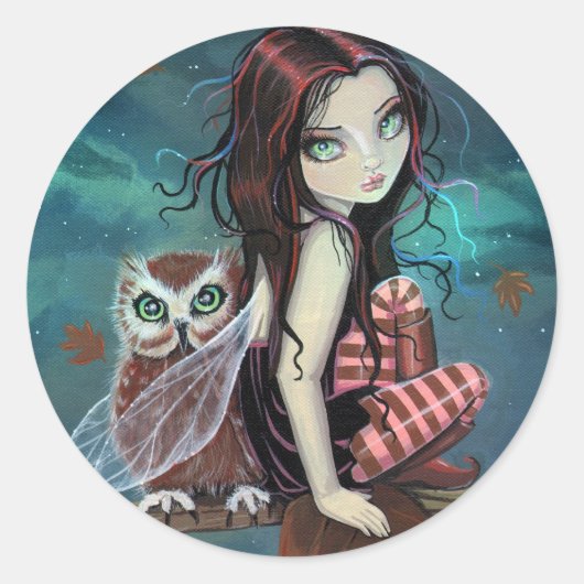 Cute Gotische Fee en Uil Fantasy Kunst Stickers (Voorkant)