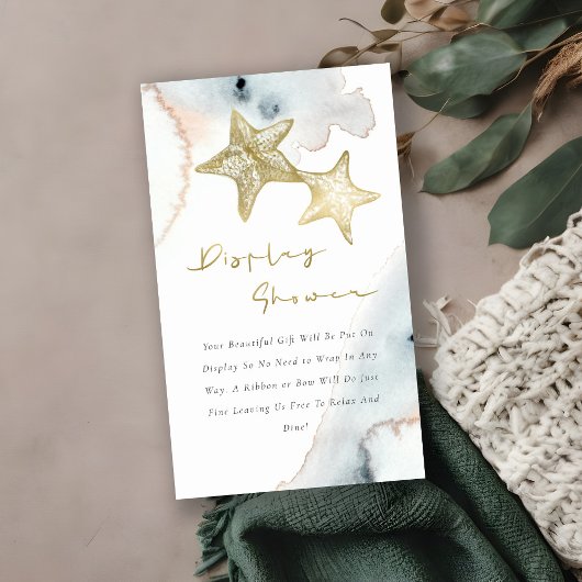 Cute Goud Blauwe Zeester Weergave Baby Shower Informatiekaartje