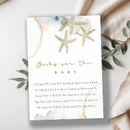 Cute Goud Blauwe Zeester Weergave Shower Baby Show Informatiekaartje