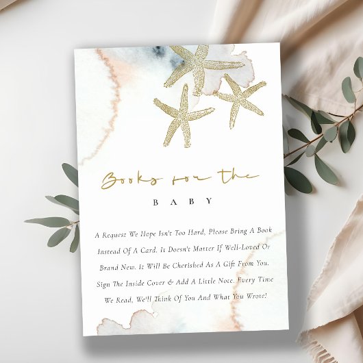 Cute Goud Blauwe Zeester Weergave Shower Baby Show Informatiekaartje