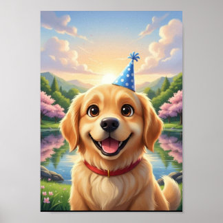 Cute Goud Retriever Puppy Verjaardagsposter Poster