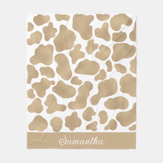 Cute Goud Witte Koeienprint Dierpatroon Fleece Deken (Voorkant)