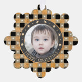 Cute Gouden Buffalo Plaid & Sterren Kerstmis Ornament Kaart (Voorkant)