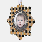Cute Gouden Buffalo Plaid & Sterren Kerstmis Ornament Kaart (Links)