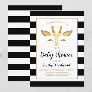 Cute Gouden Giraffe Gezicht Baby Shower Uitnodigin Kaart
