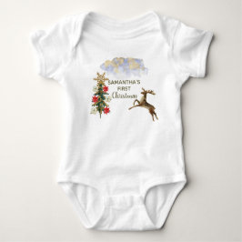 Cute Gouden Glitter Bomen Herten Baby Eerste Kerst Romper
