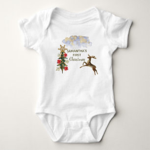 Cute Gouden Glitter Bomen Herten Baby Eerste Kerst Romper