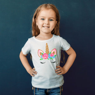 Cute Gouden Glitter Eenhoorn Bloem T-Shirt