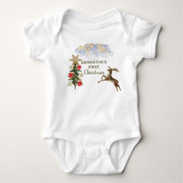 Cute Gouden Glitterende Bomen Hert Baby Eerste Ker Romper
