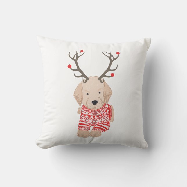 Cute Gouden Retriever Kerstmuts met Geweien Kussen (Voorkant)