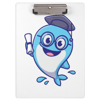 Cute Graduate Whale with Graduation Cap and Diplom Klembord